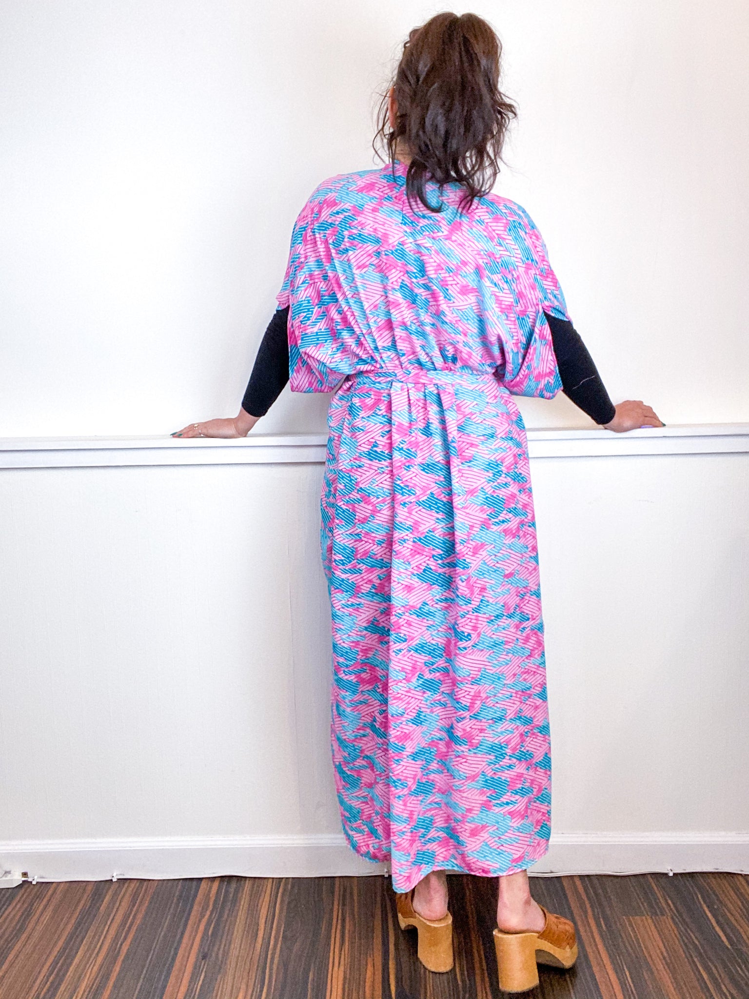 Print High Low Kimono Eighties Love Georgette