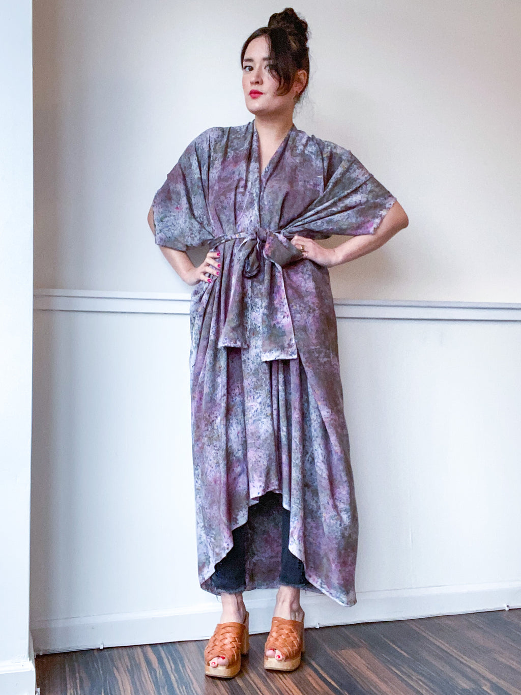 Hand-Dyed High Low Kimono Deconstructed Charcoal Grey