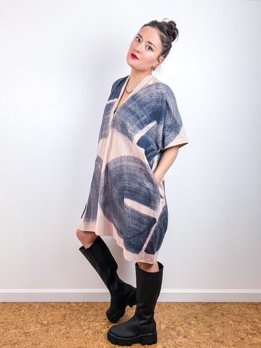 Hand-Dyed Flannel Smock Dress Blush Brushstrokes
