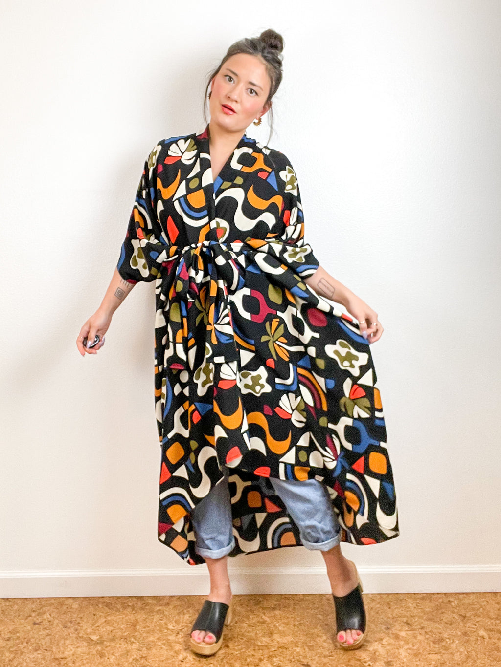 High Low Kimono Mod Shapes Rayon Crepe