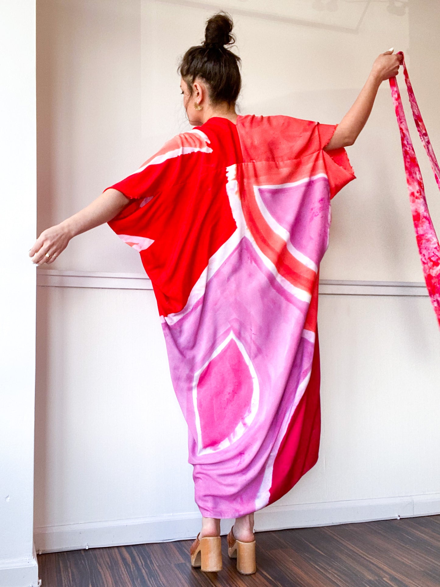 Limited Edition Hand-Dyed High Low Kimono Shape Study Pink Red