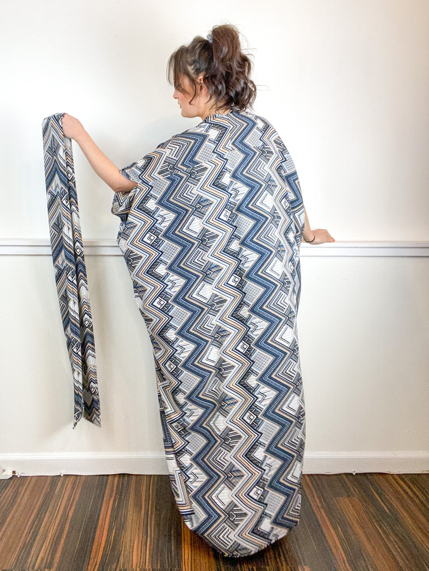Print High Low Kimono Deco Bubble Crepe