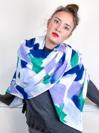 Hand-Dyed Large Square Scarf Indigo Sky Sea Orchid