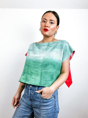 Hand-Dyed Flip Crop Woven Cotton Coral Green