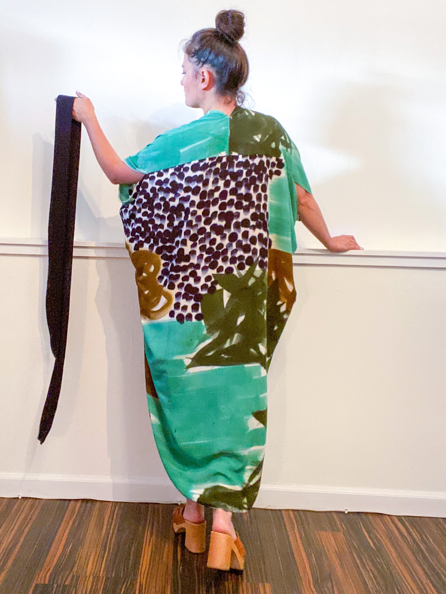 Limited Edition Hand-Dyed High Low Kimono Forest Sea Black Bronze