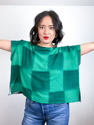 Hand-Dyed Flip Crop Aqua Green Checker