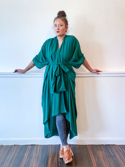 Solid High Low Kimono Emerald Rayon Challis