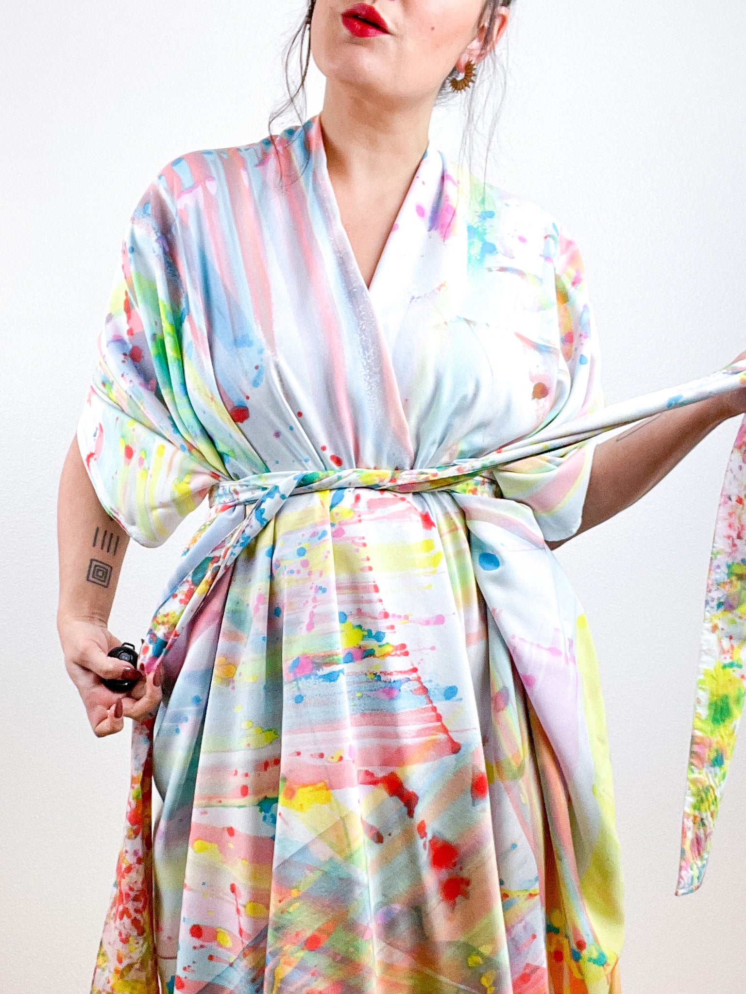 Hand-Dyed High Low Kimono Pastel CMY Prism