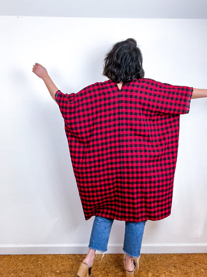 Plaid Oversized Smock Dress Red Black Check