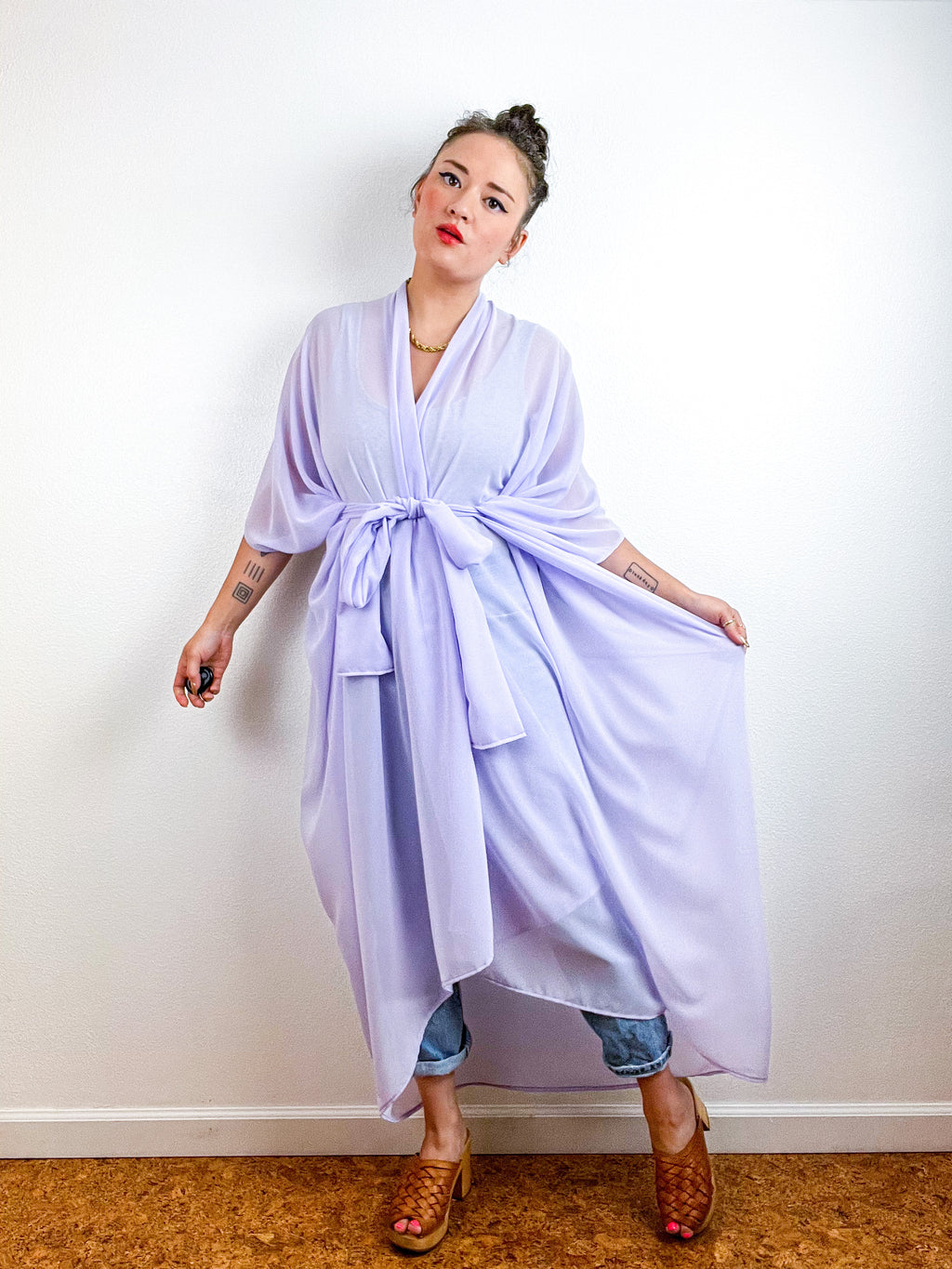 Solid High Low Kimono Lilac Chiffon