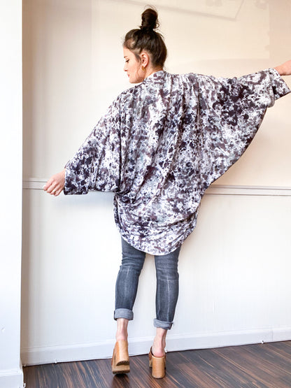 Hand-Dyed Waterfall Kimono Speckle Black Grey