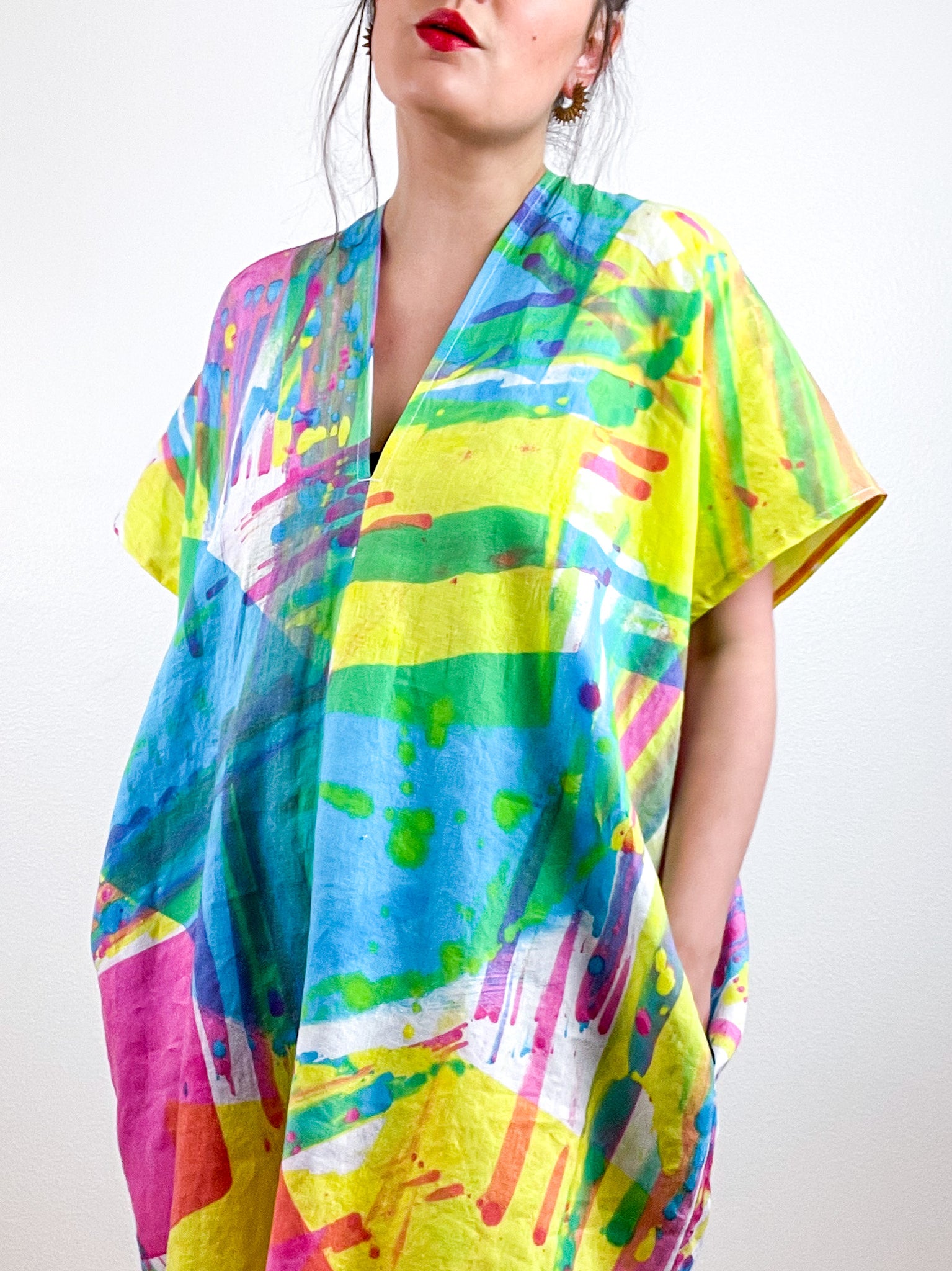 Hand-Dyed Linen Midi Smock Dress CMY Prism