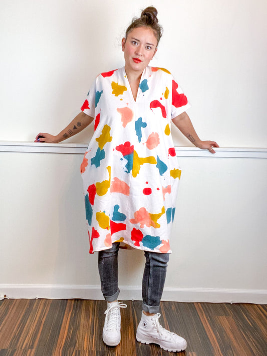 Hand-Dyed Sweatshirt Smock Dress Coral Kingfisher Scarlet Marigold