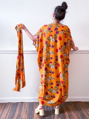 Print High Low Kimono Marigold Floral Knit