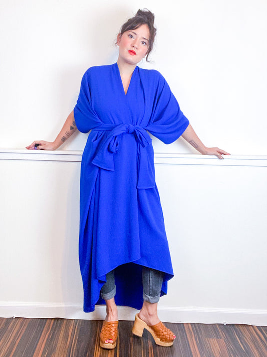 Solid High Low Kimono Royal Blue Double Crepe
