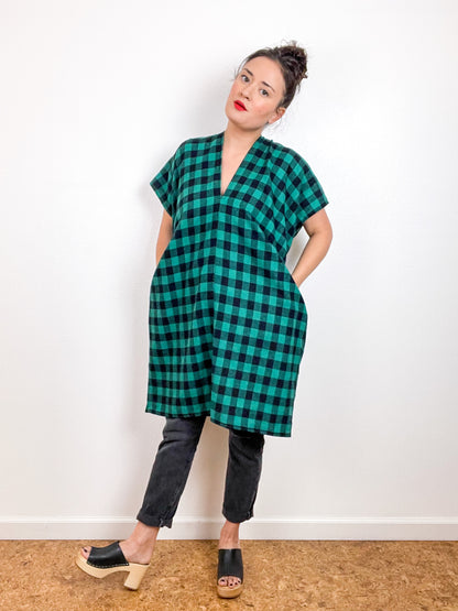 Plaid Flannel Smock Dress Green Black Buffalo
