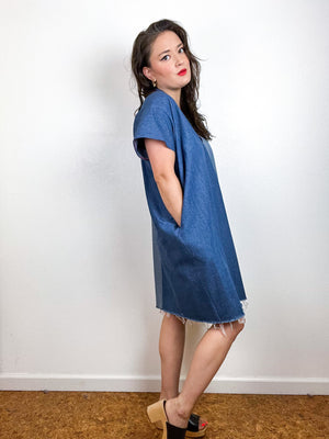 Denim Mini Smock Dress Two Tone