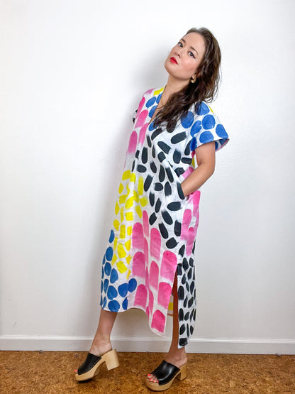 Hand-Dyed Linen Smock Dress Multi Confetti