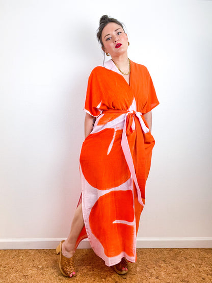 Single Gauze Duster Kimono Orange Blush Brushstrokes