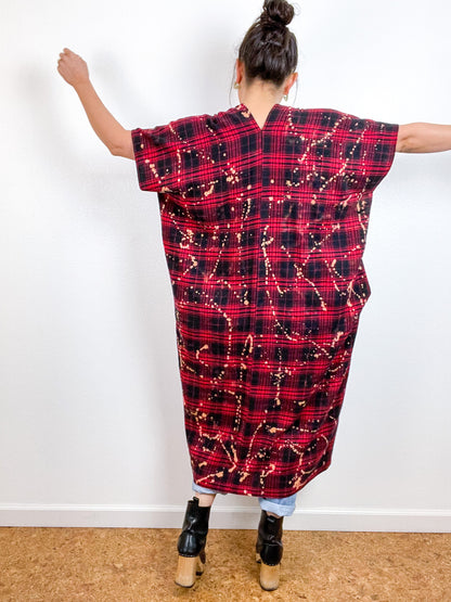 Disrupted Plaid Flannel Smock Dress Red Bleach