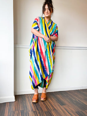 Limited Edition Hand-Dyed High Low Kimono Multicolor Stripes
