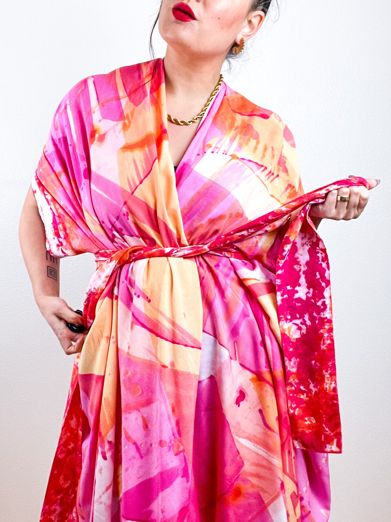 Hand-Dyed High Low Kimono Pink Prism