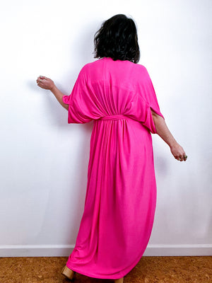 Solid High Low Kimono Neon Pink Knit
