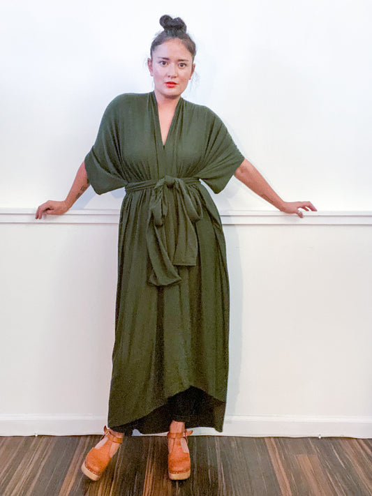 Solid High Low Kimono Olive Knit