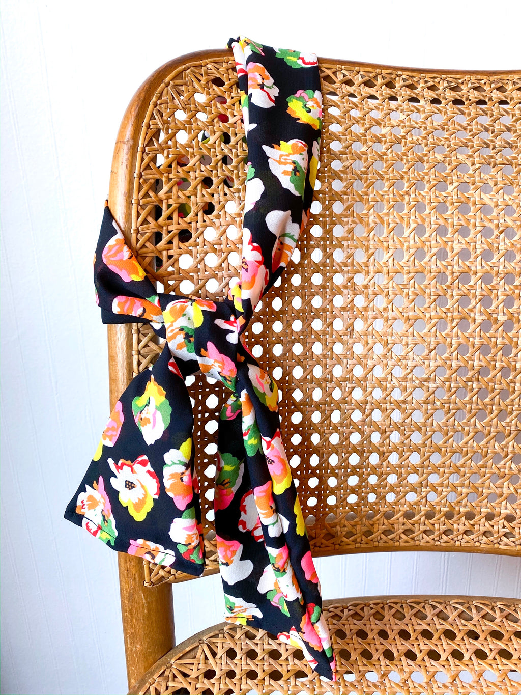 Skinny Scarf Print Black Neon Floral