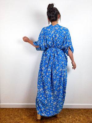 Print High Low Kimono Turquoise Ditsy Floral Challis