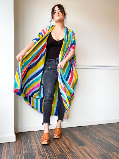Limited Edition Hand-Dyed High Low Kimono Multicolor Stripes