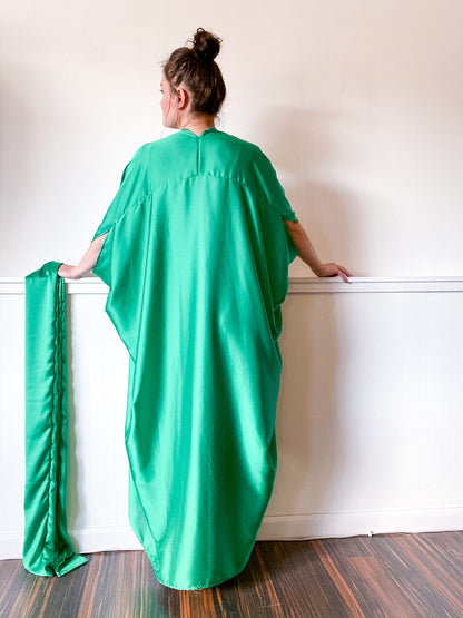 Print High Low Kimono Green Charmeuse