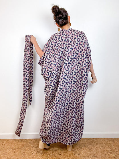 Print High Low Kimono Sketch Crepe de Chine