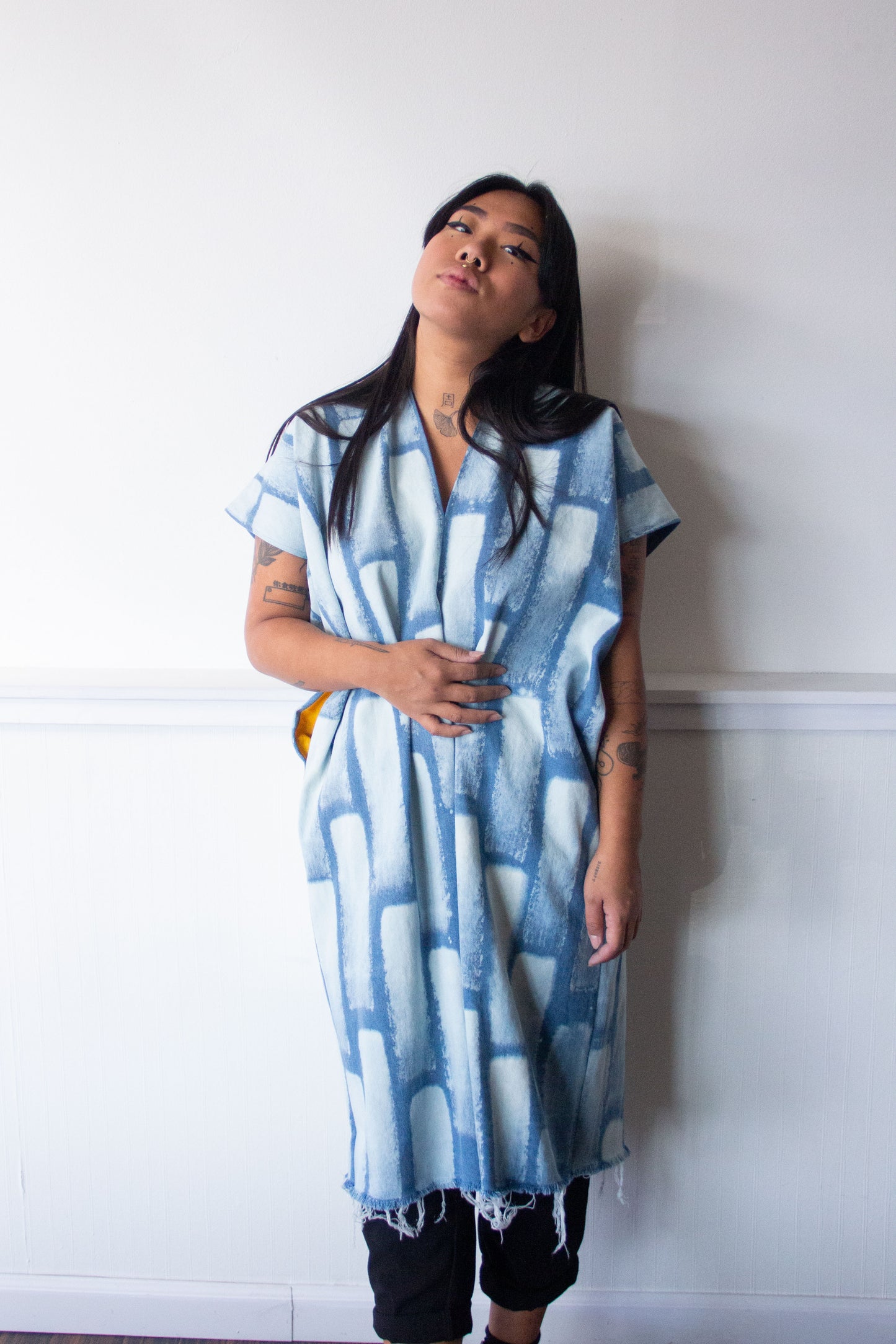 Denim Midi Smock Dress Bleach Bricks