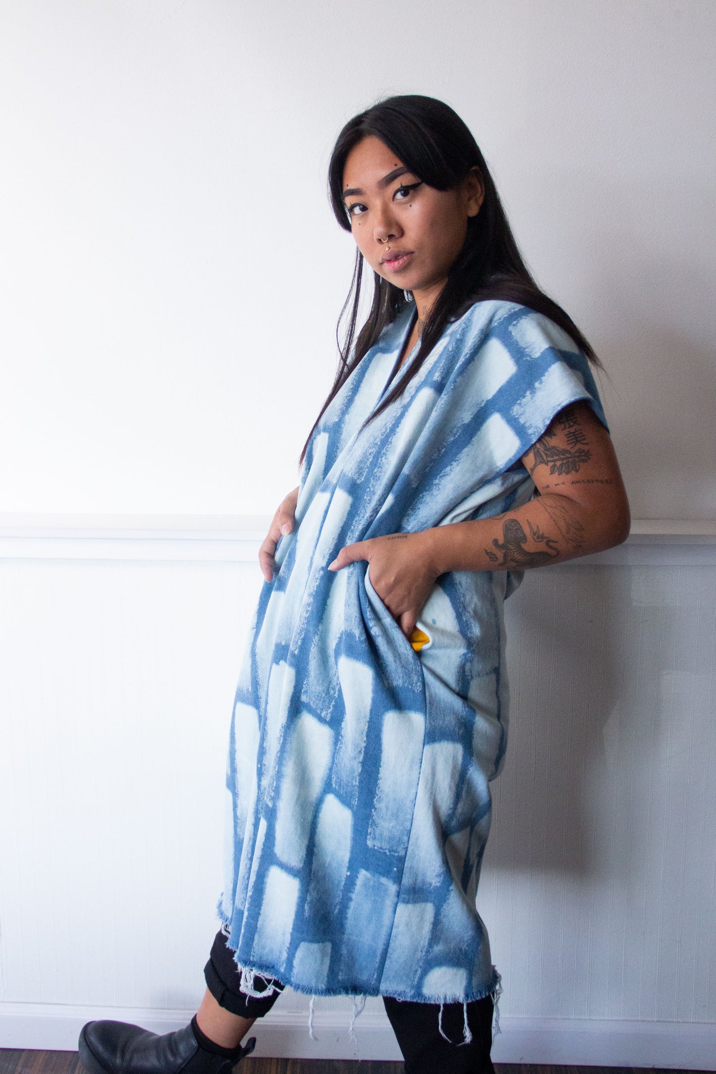 Denim Midi Smock Dress Bleach Bricks