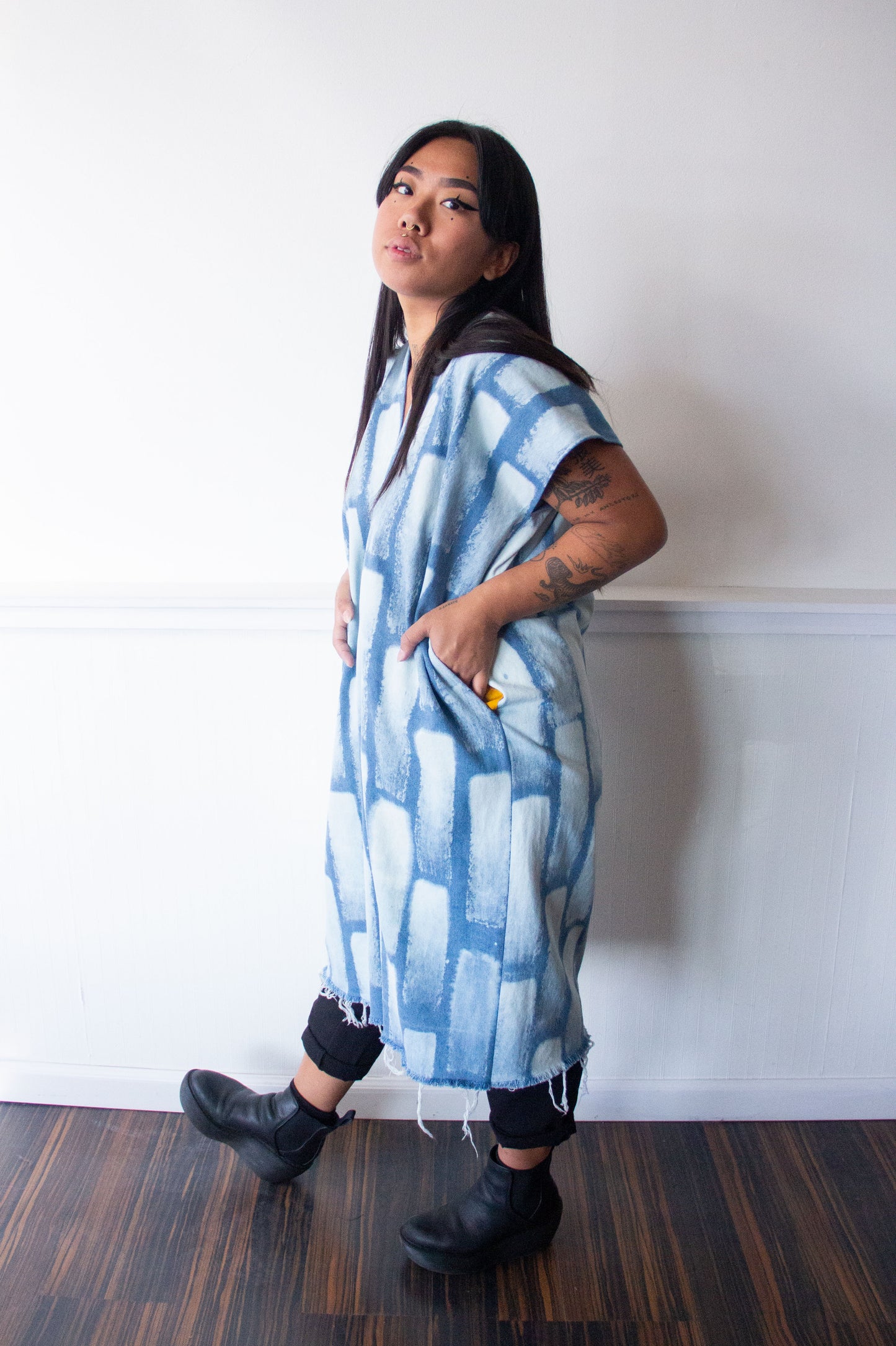 Denim Midi Smock Dress Bleach Bricks