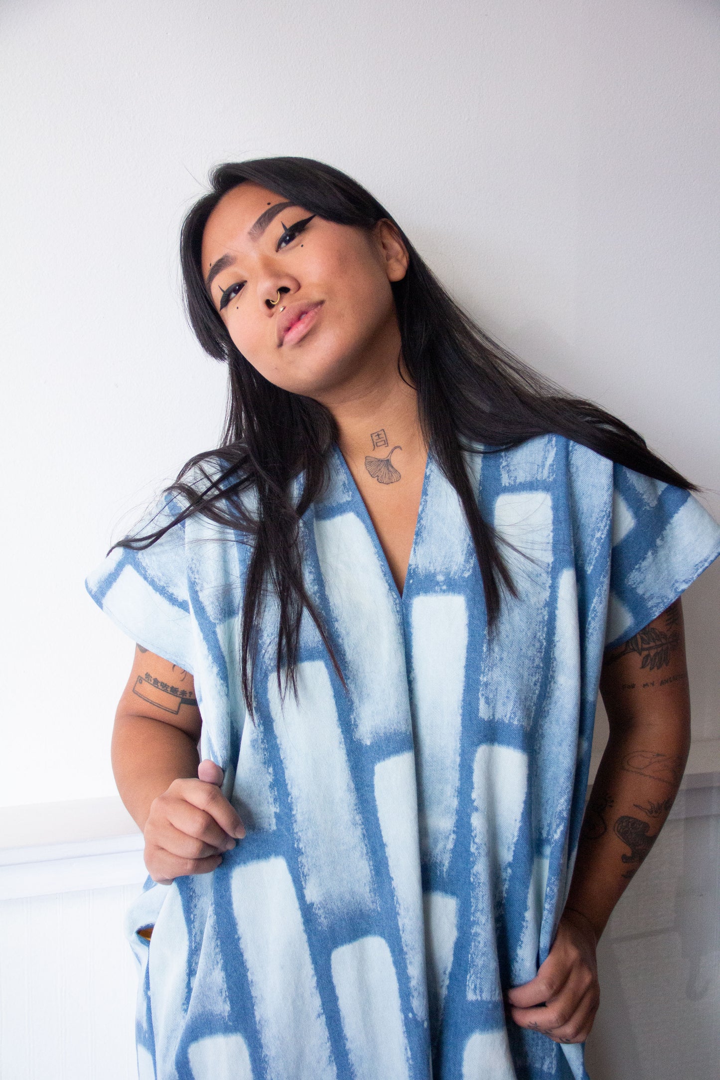 Denim Midi Smock Dress Bleach Bricks