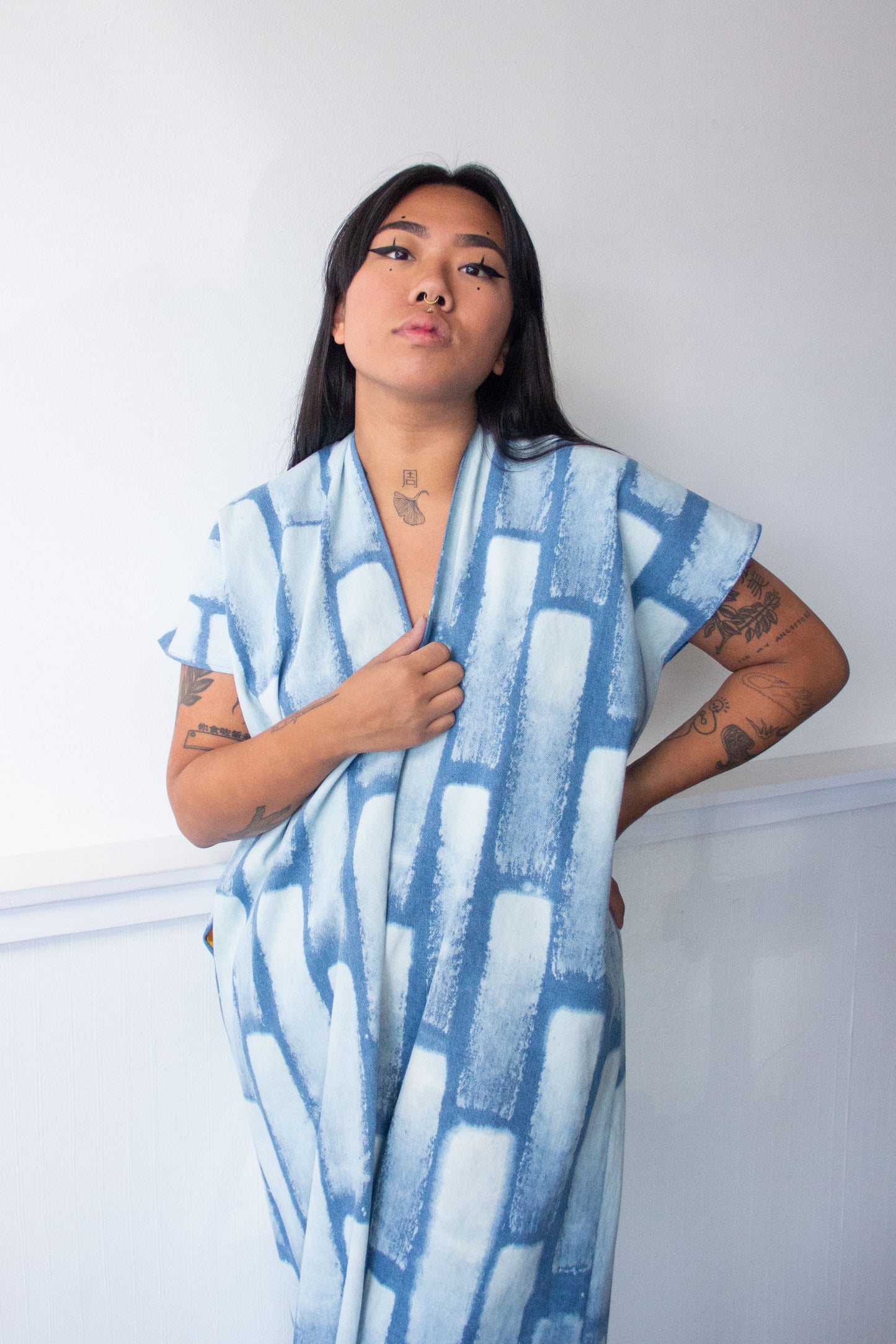 Denim Midi Smock Dress Bleach Bricks